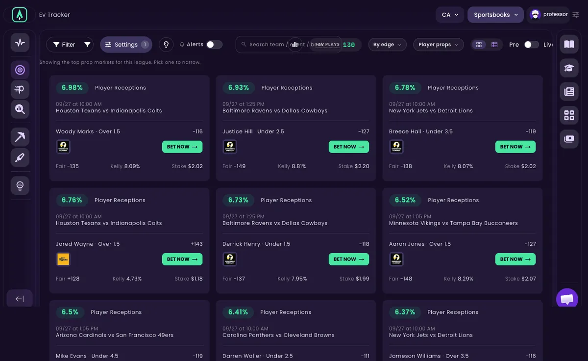 Sharp EV Tracker — live +EV plays ranked by edge