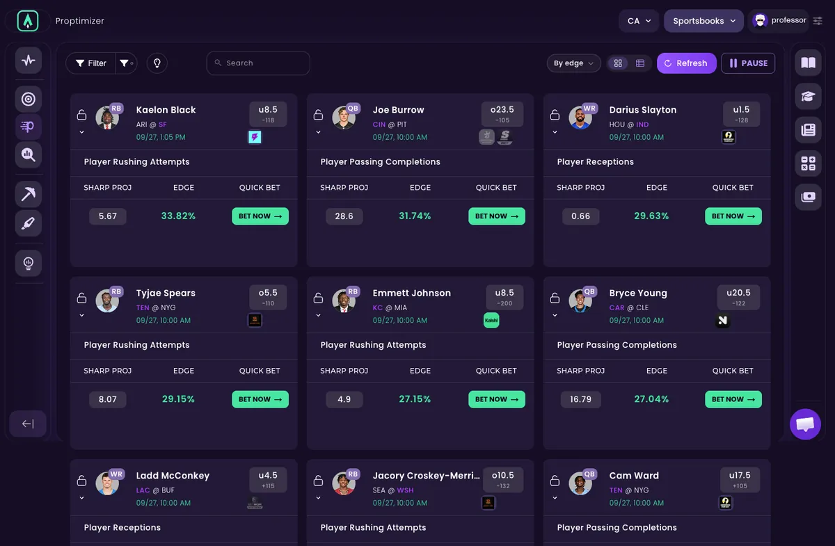 Sharp Proptimizer — every player prop graded against the market consensus