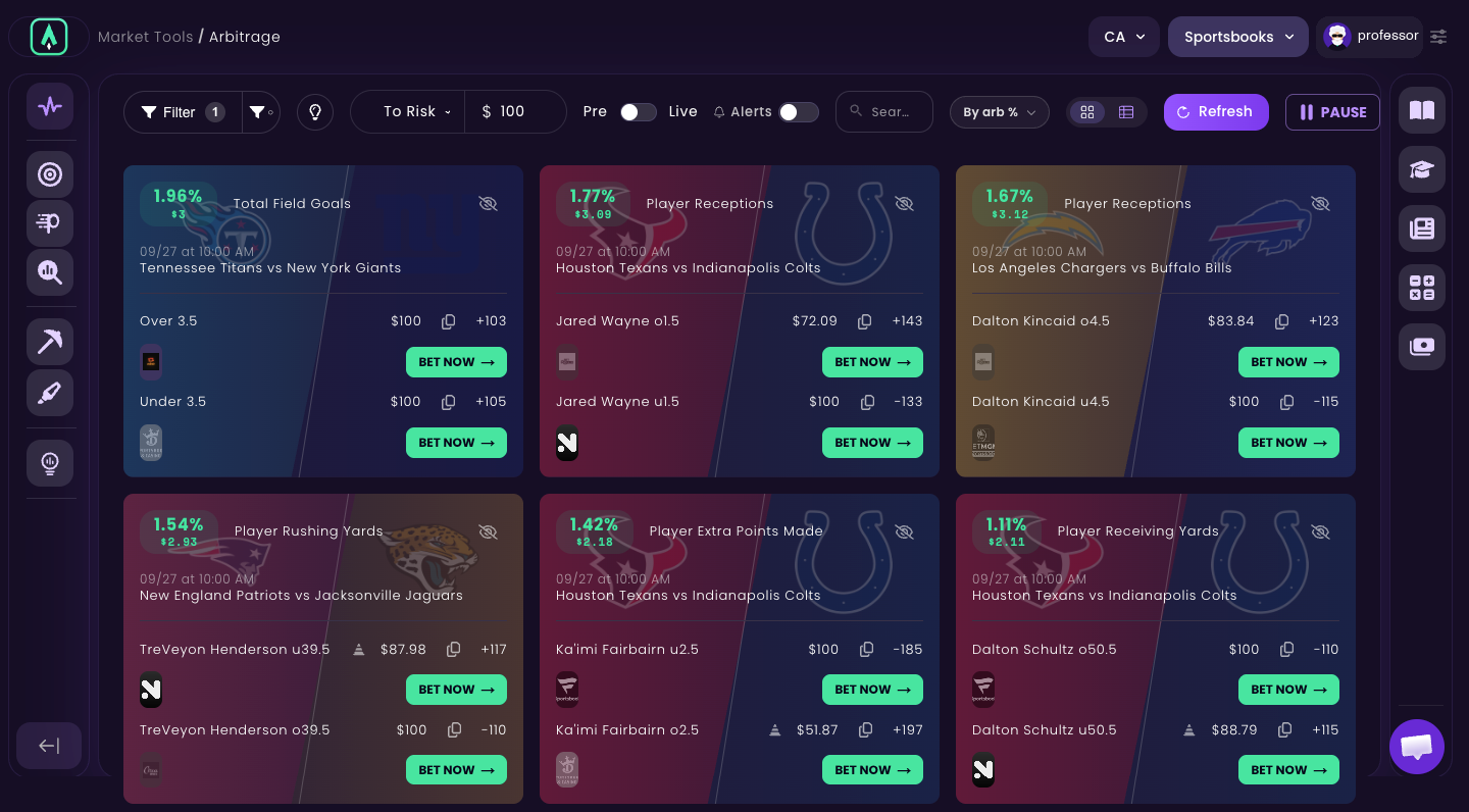 Sharp App Arbitrage Finder — live arbitrage across every sportsbook and prediction market