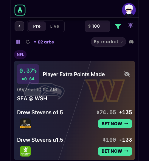 Sharp App arbitrage table view sorted by arb percentage
